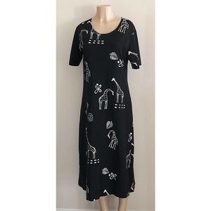 Copa Cabana Vintage T-shirt knit Black Dress W/white Jiraffe print Size L